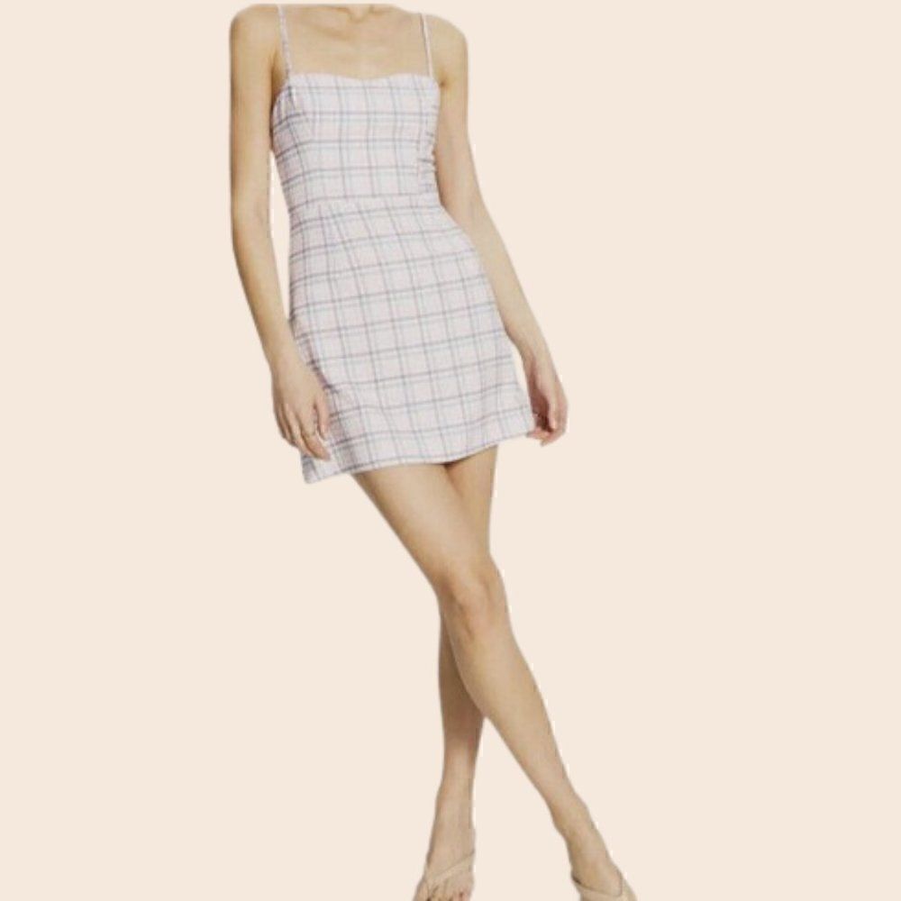 French Connection Plaid Pink Whisper Back Tie Mini Dress Size 0